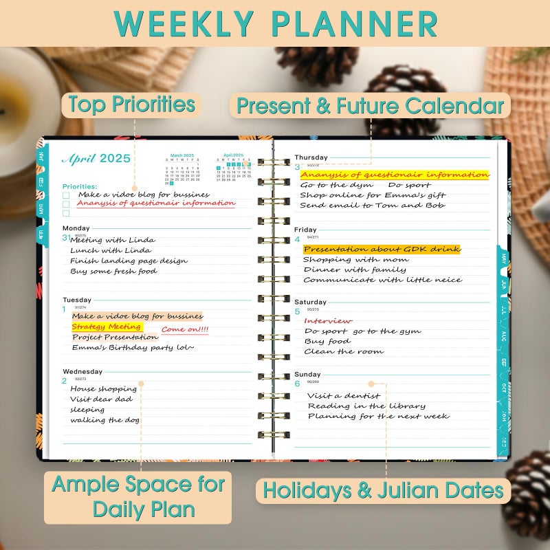 Ymumuda 2025 Planner, 12-Month Daily Weekly Monthly Planner from JAN.2025 to DEC.2025, 8.4"" X 6"", Spiral Planner Notebook with Stickers, Elastic Closure, Inner Pocket - Image 4